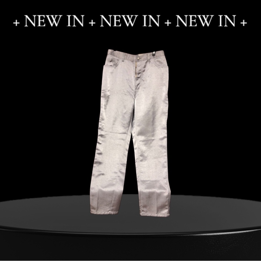 Cache Gray Metallic Pants with Structured Design